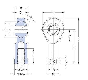 SKF SIKB 6 F kogelgewricht kop, binnen rechtsdraads, staal/PTFE FRP