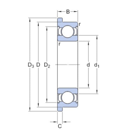 SKF W 637/8 R-2Z roestvrijstalen kogellager met flens