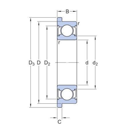 SKF W 623 R-2Z (SF623-2Z) roestvrijstalen kogellager met flens